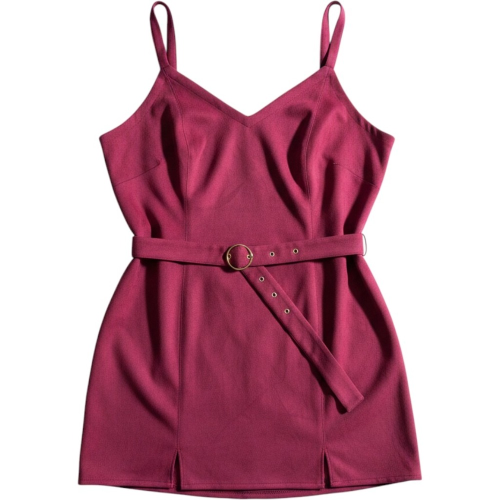 Ashley Stewart Burgundy Faux Suede Belted Mini Dress Y2K 70s Plus 26/28
